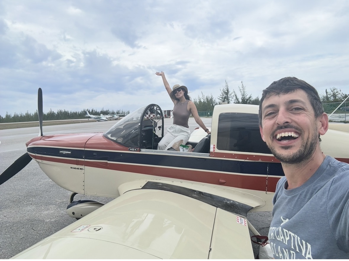 Matias Barbero and passenger with the Grumman Tiger during an island trip
